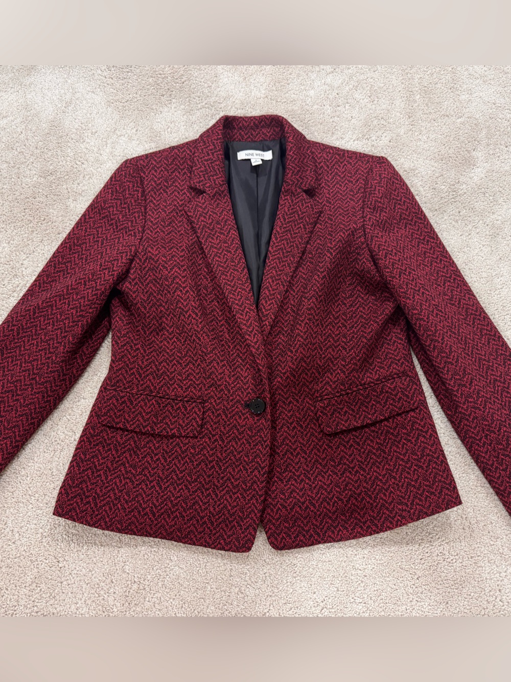 Nine West Women's Burgundy Herringbone Blazer